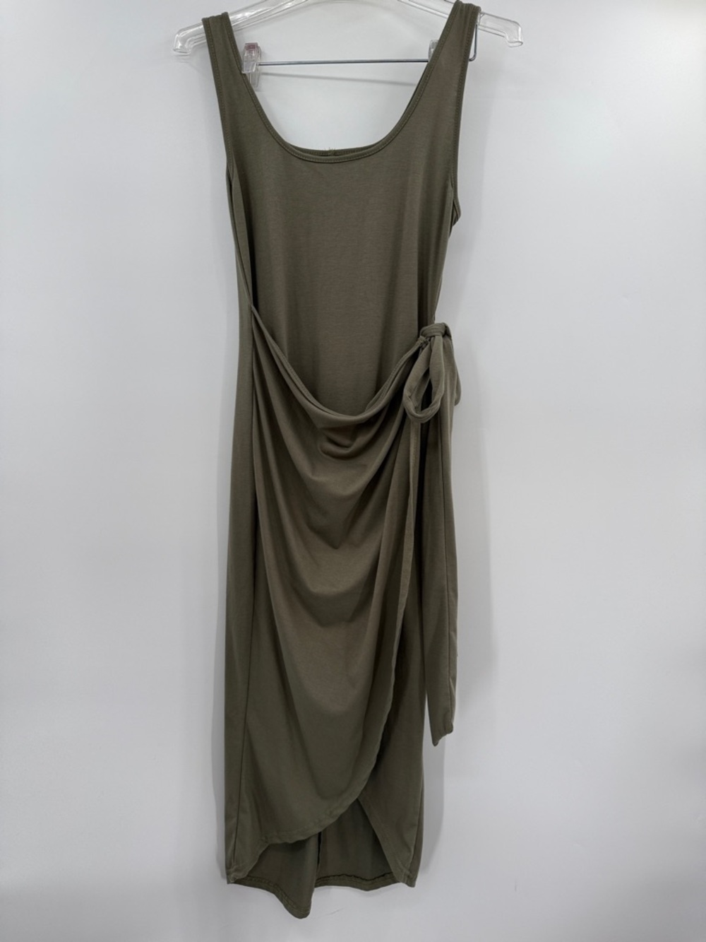 Salanta Wrap Front Tie Side Tank Dress Sleeveless Scoop Neck Bodycon Midi Dress - Picture 5 of 12